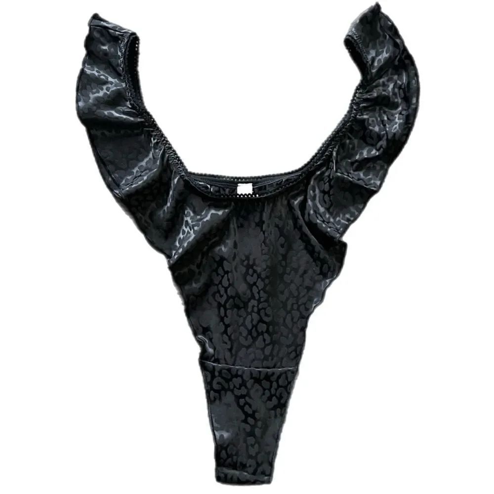 Victoria’s Secret Sexy Soft Satin French Cut Ruffle High leg thong panty black L